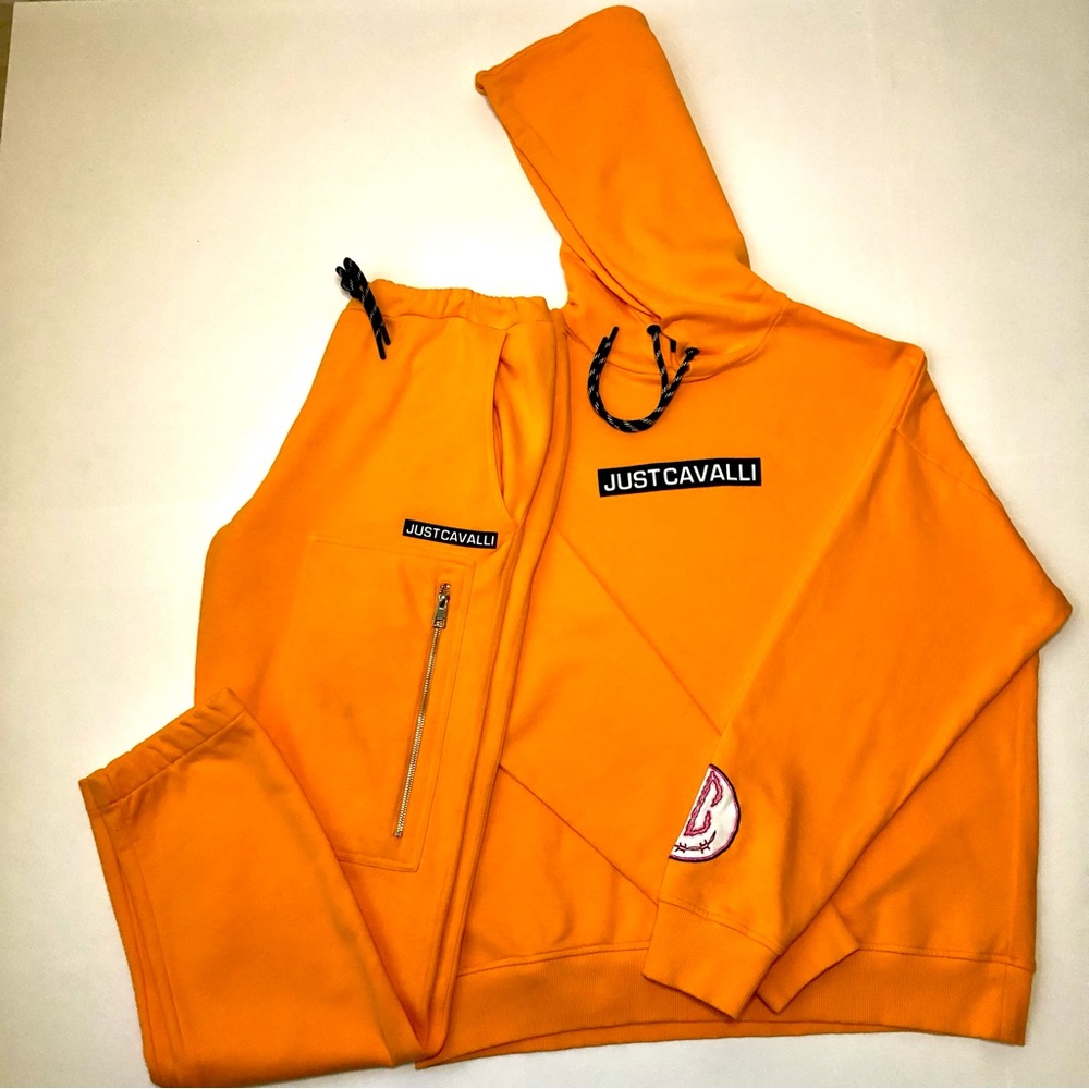 JUST CAVALLI - JC Sweatsuit With Vibrant Orange Hoodie & Sweatpants - Men’s - L